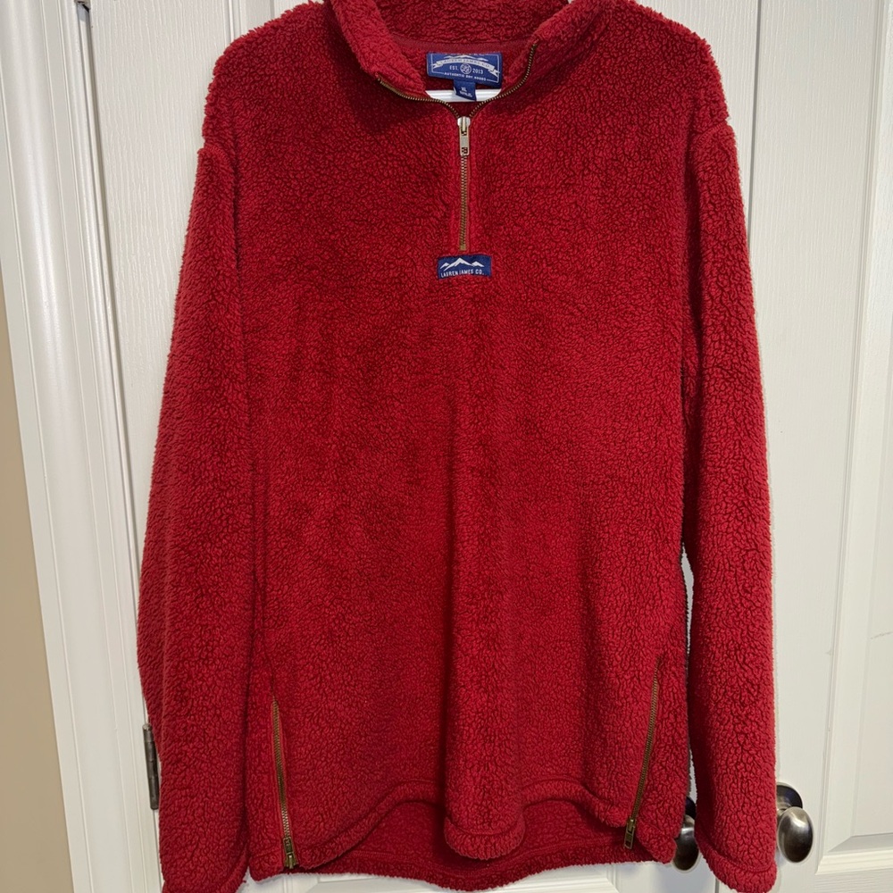 NWOT Women’s Lauren James Red Fleece/Sherpa Quarter Zip Pullover Size XL